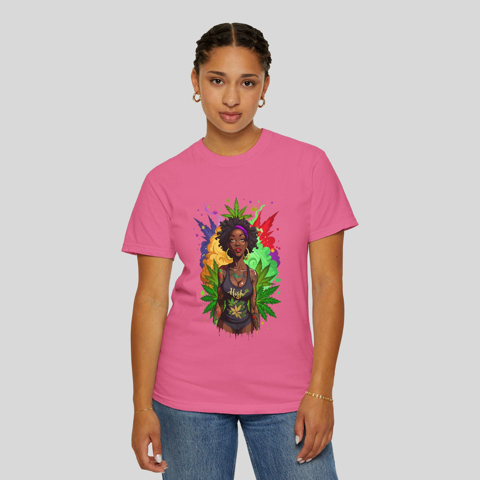 High Vibe Garment-Dyed Unisex T-Shirt - Cannabis Inspired Art