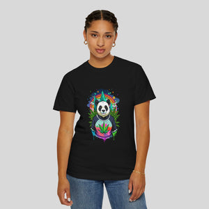 Panda Vibes Unisex Garment-Dyed T-Shirt - Colorful Cannabis Design