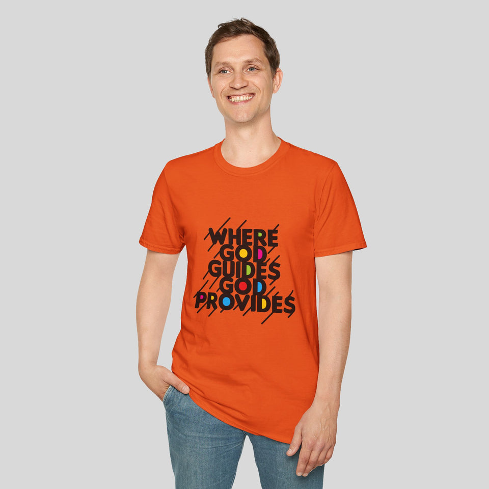 Inspirational Unisex Softstyle T-Shirt - 'Where God Guides, God Provides'