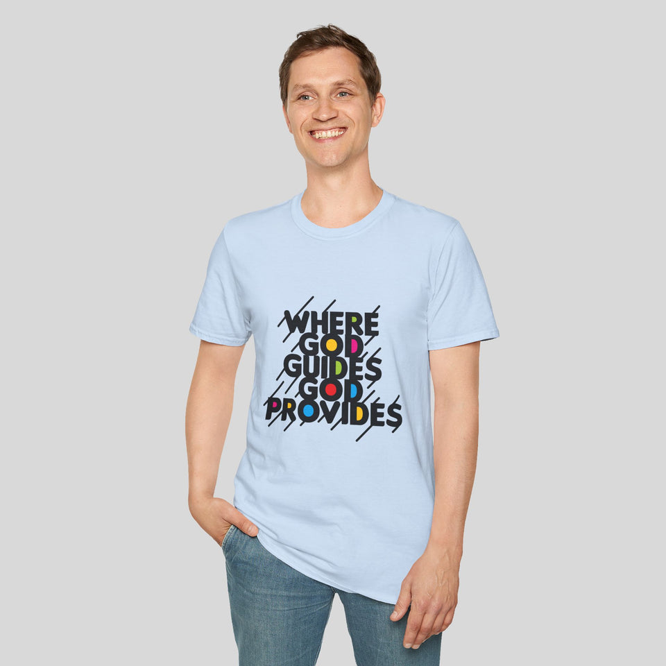 Inspirational Unisex Softstyle T-Shirt - 'Where God Guides, God Provides'