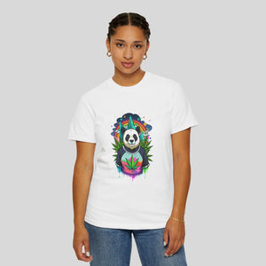 Panda Vibes Unisex Garment-Dyed T-Shirt - Colorful Cannabis Design