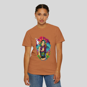 Vibrant Love & Cannabis Graphic T-Shirt - Unisex Tie-Dye Tee