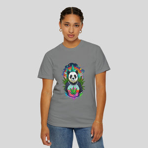 Panda Vibes Unisex Garment-Dyed T-Shirt - Colorful Cannabis Design