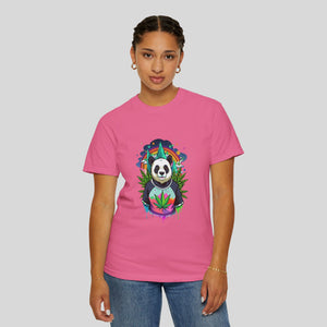 Panda Vibes Unisex Garment-Dyed T-Shirt - Colorful Cannabis Design